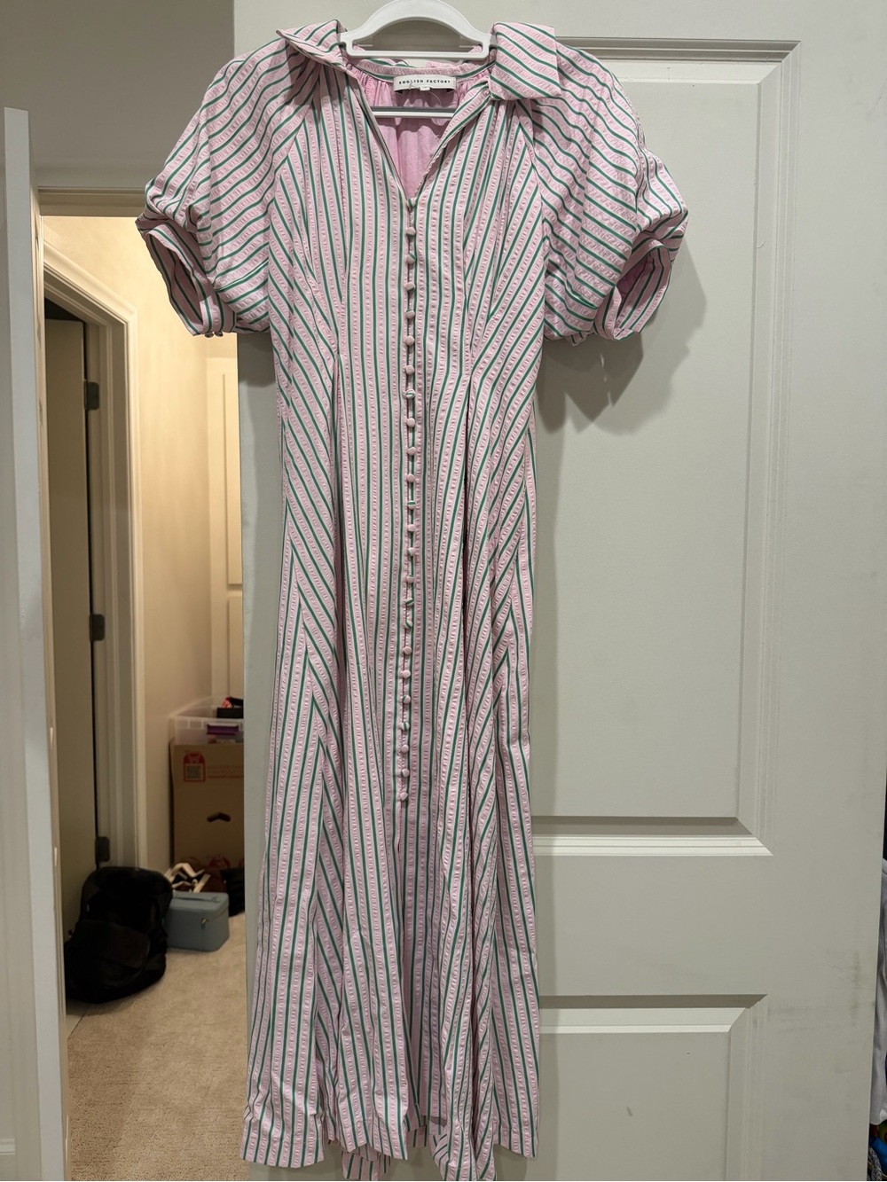 English Factory Pink and Green Striped Maxi Dress